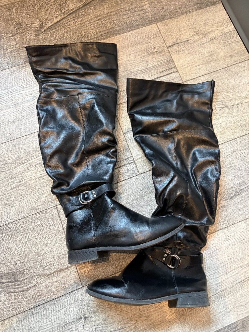Womens Black Leather 7W Over the Knee Boots